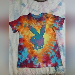 PLAYBOY‎ Red ,Orangeyellow , Blue  Short Sleeve Tee. Mans -small, Womens- Med.